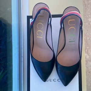 Gucci black leather sling back pumps size 40